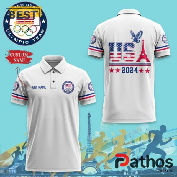 Custom Name Team USA Paris 2024 Olympics White Polo Shirt