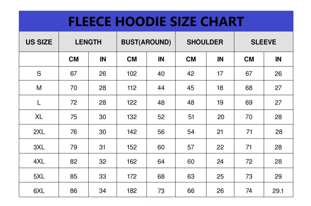 Fleece Hoodie Size Chart Pathostheatre