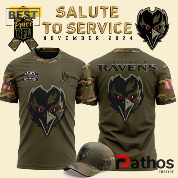 2024 Baltimore Ravens Camo Salute to Service T-Shirt, Cap