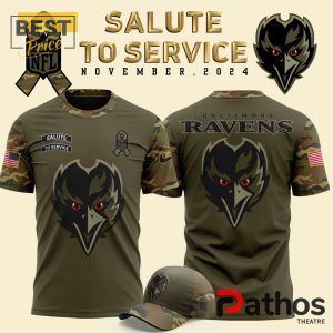 2024 Baltimore Ravens Camo Salute to Service T-Shirt, Cap