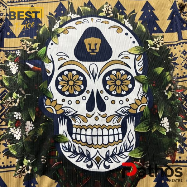 LIGA MX Pumas UNAM Sugar Skull Christmas Ugly Sweater