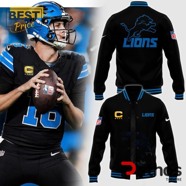 NFL Detroit Lions Full Black Lightweight Baseball Jacket