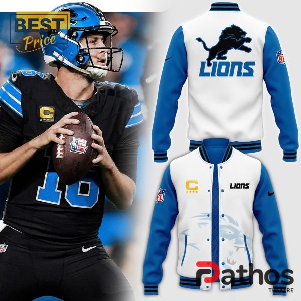 NFL Detroit Lions Full White Lightweight Baseball Jacket