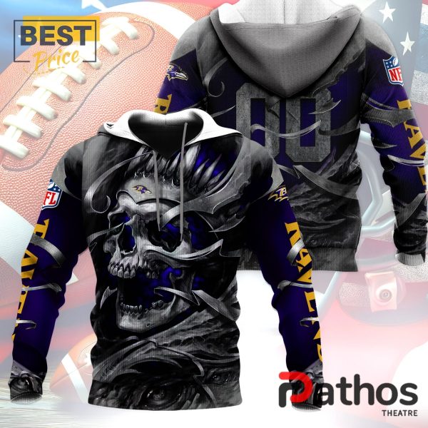 Personalized Baltimore Ravens NFL Skull Design Hoodie