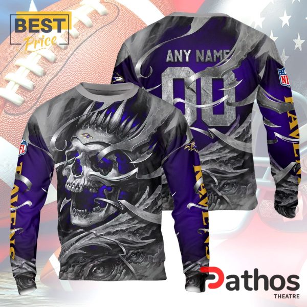 Personalized Baltimore Ravens NFL Skull Design Hoodie