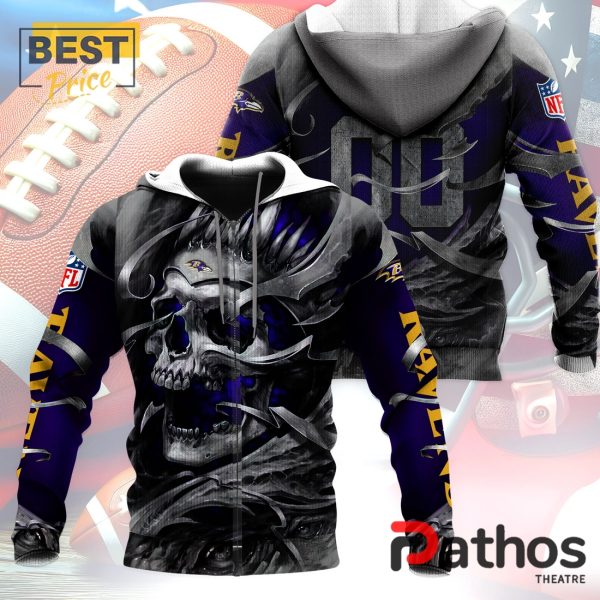 Personalized Baltimore Ravens NFL Skull Design Hoodie