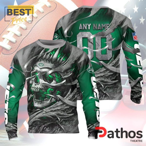 Personalized New York Jets NFL Skull Design Hoodie