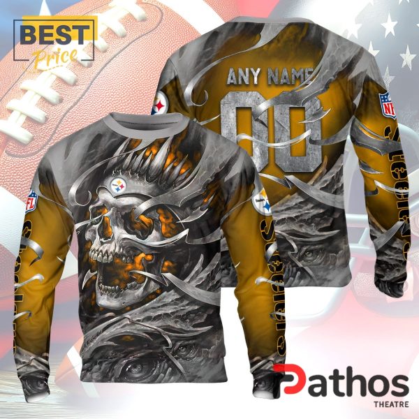 Personalized Pittsburgh Steelers NFL Skull Design Hoodie