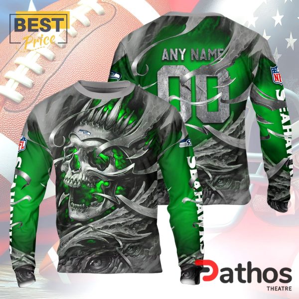 Personalized Seattle Seahawks NFL Skull Design Hoodie