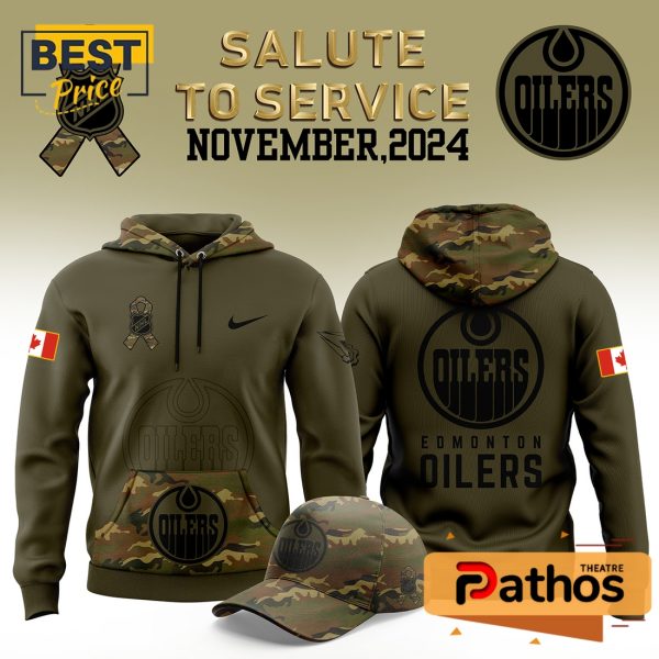 Edmonton Oilers 2024 Camo Salute to Service Hoodie, Cap