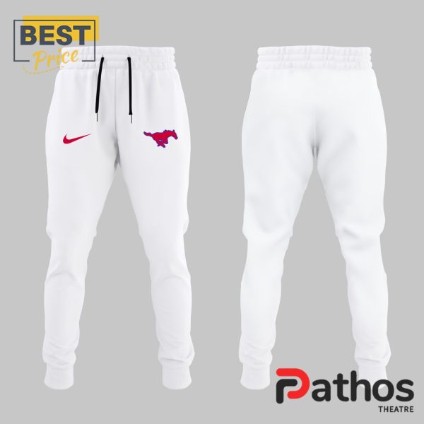 SMU Mustangs Football White Hoodie, Jogger, Cap