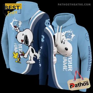 Custom North Carolina Tar Heels Peeking Snoopy Light Blue Hoodie