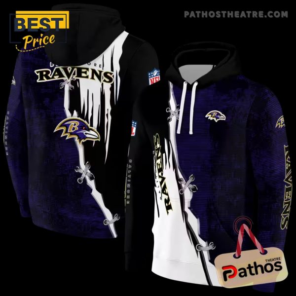 Baltimore Ravens Ripped Pattern Purple Black White Hoodie