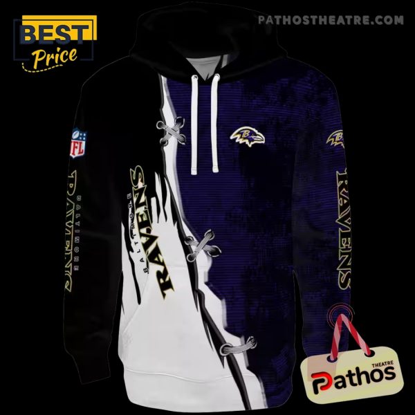 Baltimore Ravens Ripped Pattern Purple Black White Hoodie