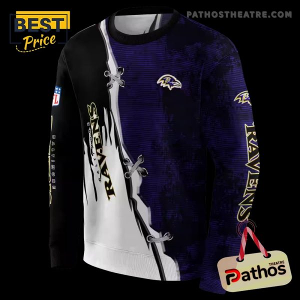 Baltimore Ravens Ripped Pattern Purple Black White Hoodie