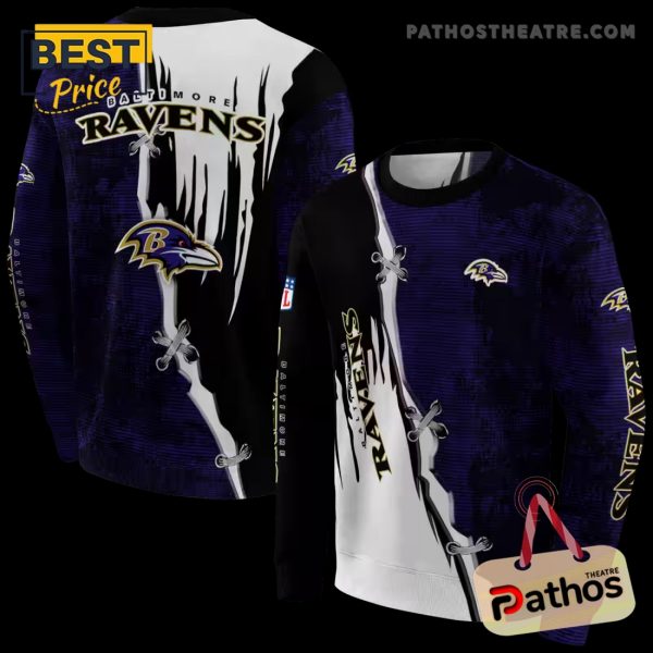 Baltimore Ravens Ripped Pattern Purple Black White Hoodie