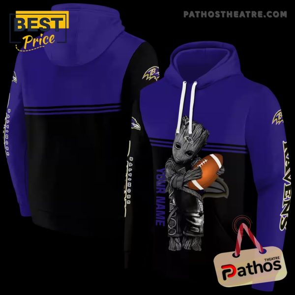 Custom Baltimore Ravens Baby Groot Purple Black Hoodie