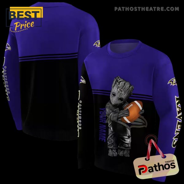 Custom Baltimore Ravens Baby Groot Purple Black Hoodie