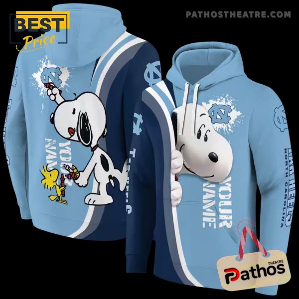 Custom North Carolina Tar Heels Peeking Snoopy Light Blue Hoodie