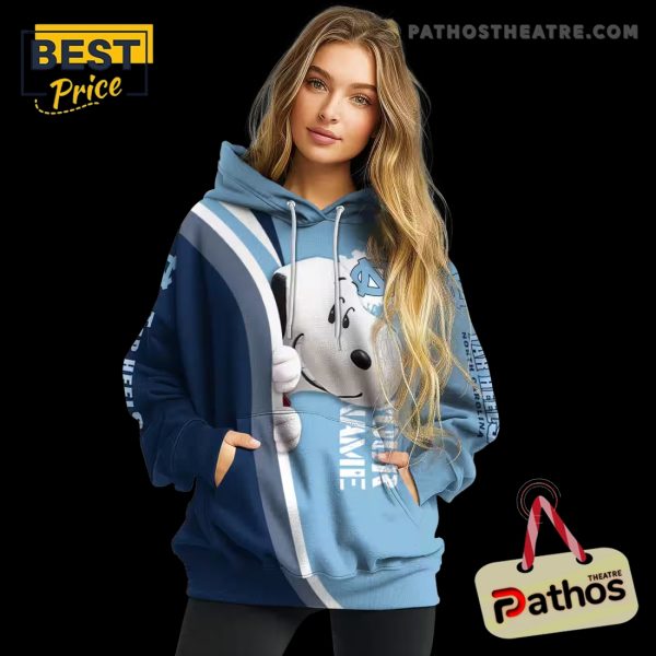 Custom North Carolina Tar Heels Peeking Snoopy Light Blue Hoodie