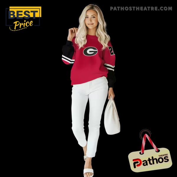 Customized Georgia Bulldogs Striped Sleeves Red Hoodie