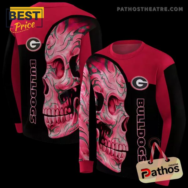 Georgia Bulldogs Skull Motif Red Black Hoodie