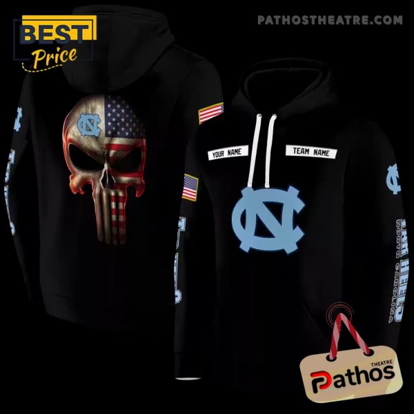 Personalized North Carolina Tar Heels Punisher Skull Black Hoodie