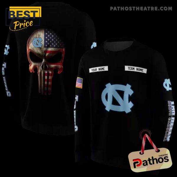 Personalized North Carolina Tar Heels Punisher Skull Black Hoodie