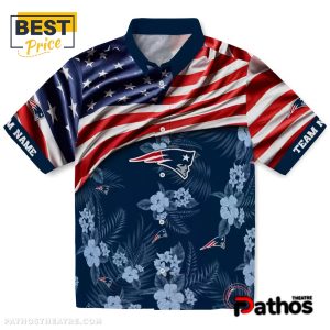 New England Patriots US Flag Hibiscus Hawaiian Shirt