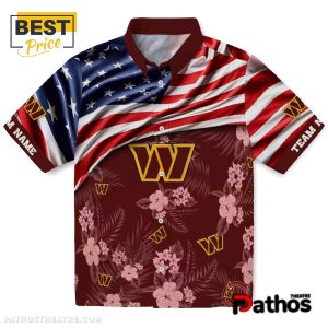 Washington Commanders US Flag Hibiscus Burgundy Hawaiian Shirt