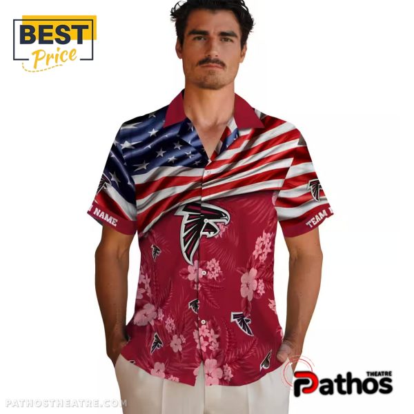 Custom Atlanta Falcons US Flag Hibiscus Hawaiian Shirt