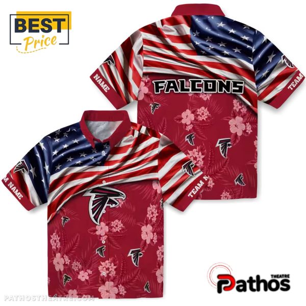 Custom Atlanta Falcons US Flag Hibiscus Hawaiian Shirt