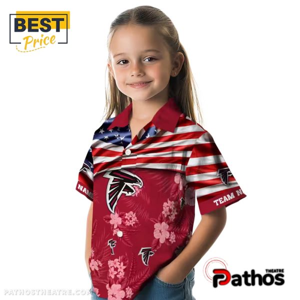 Custom Atlanta Falcons US Flag Hibiscus Hawaiian Shirt