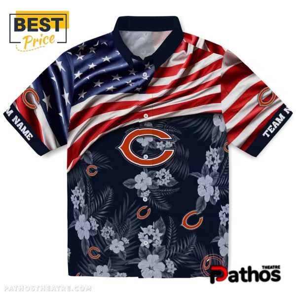 Custom Chicago Bears US Flag Hibiscus Hawaiian Shirt