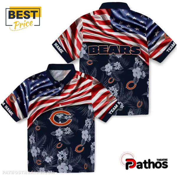 Custom Chicago Bears US Flag Hibiscus Hawaiian Shirt