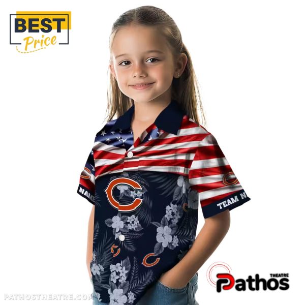 Custom Chicago Bears US Flag Hibiscus Hawaiian Shirt