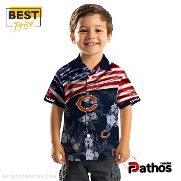 Custom Chicago Bears US Flag Hibiscus Hawaiian Shirt