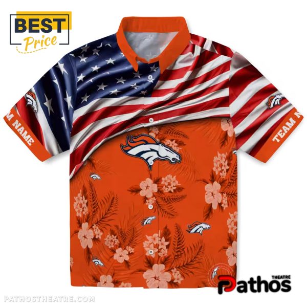 Custom Denver Broncos US Flag Hibiscus Hawaiian Shirt