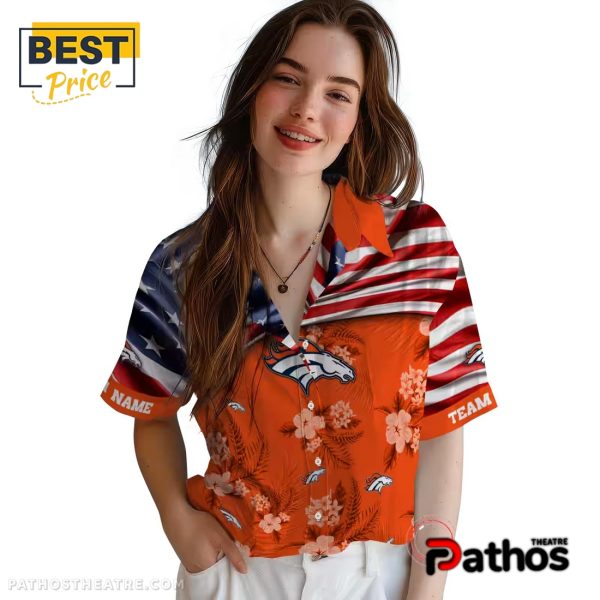 Custom Denver Broncos US Flag Hibiscus Hawaiian Shirt