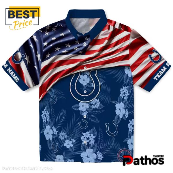 Custom Indianapolis Colts US Flag Hibiscus Hawaiian Shirt