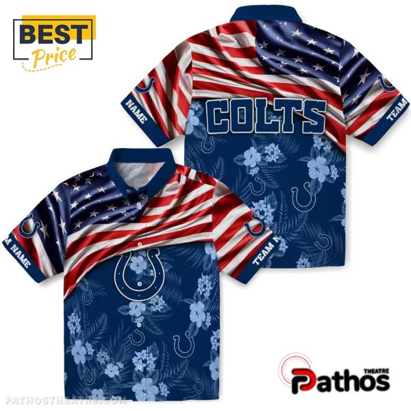 Custom Indianapolis Colts US Flag Hibiscus Hawaiian Shirt