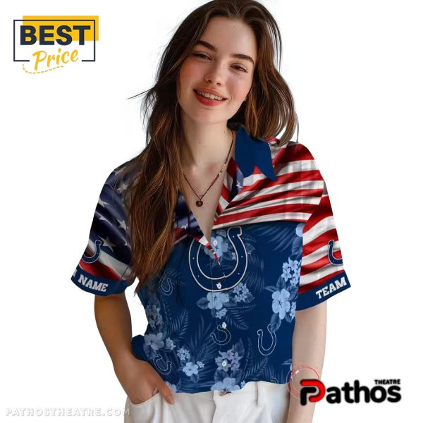 Custom Indianapolis Colts US Flag Hibiscus Hawaiian Shirt