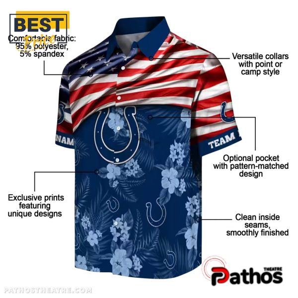 Custom Indianapolis Colts US Flag Hibiscus Hawaiian Shirt