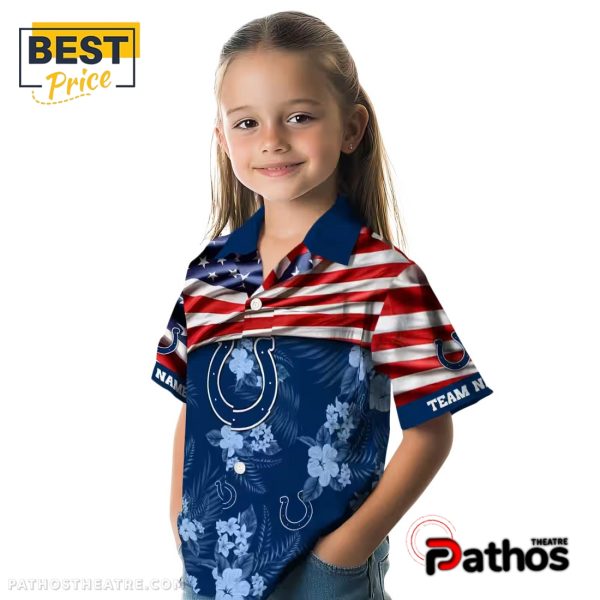 Custom Indianapolis Colts US Flag Hibiscus Hawaiian Shirt