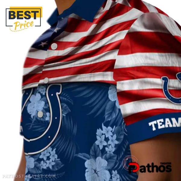 Custom Indianapolis Colts US Flag Hibiscus Hawaiian Shirt