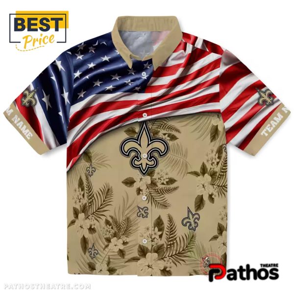 Custom New Orleans Saints US Flag Hibiscus Hawaiian Shirt