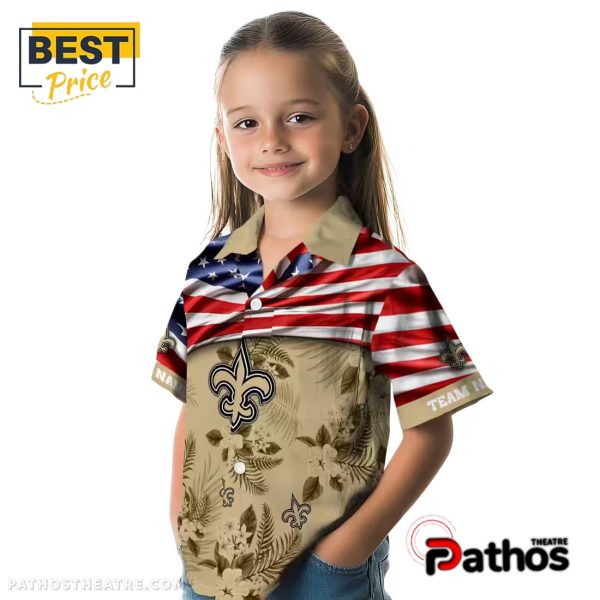 Custom New Orleans Saints US Flag Hibiscus Hawaiian Shirt