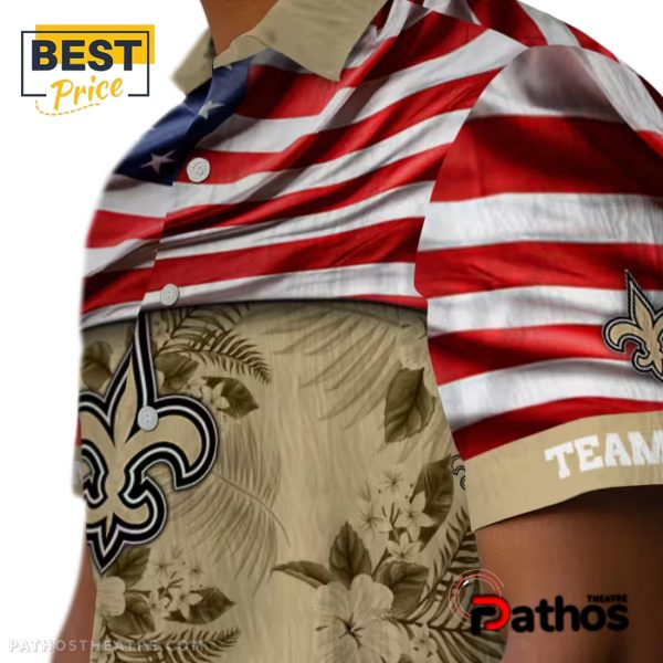 Custom New Orleans Saints US Flag Hibiscus Hawaiian Shirt