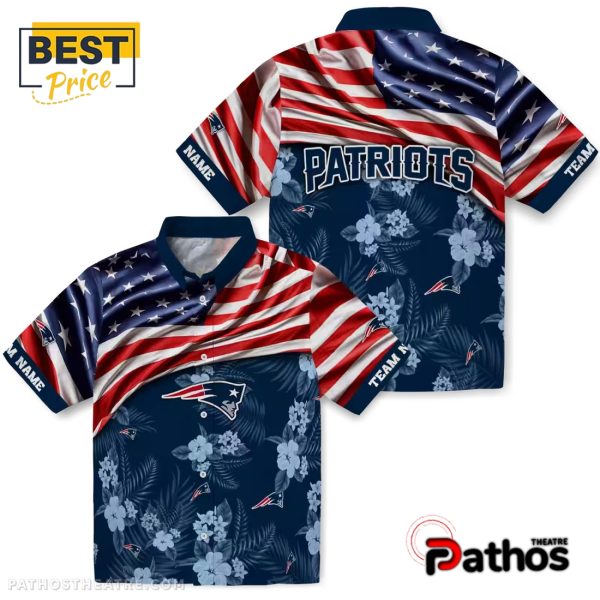 New England Patriots US Flag Hibiscus Hawaiian Shirt