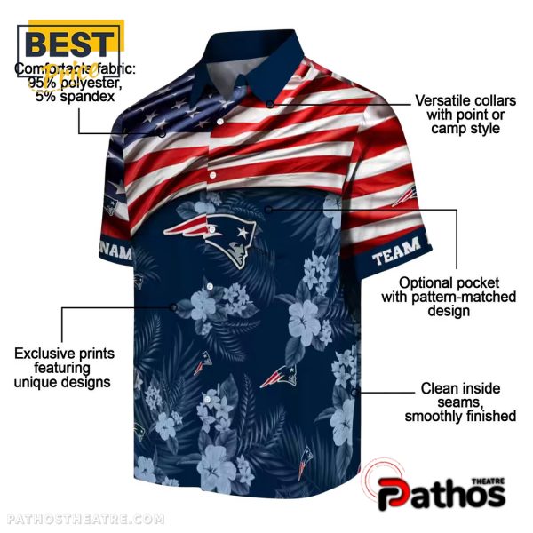 New England Patriots US Flag Hibiscus Hawaiian Shirt